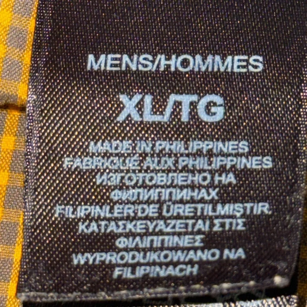 The North Face Men XL Short Sleeve Gingham Button Down Shirt Mustard Yellow Grey
